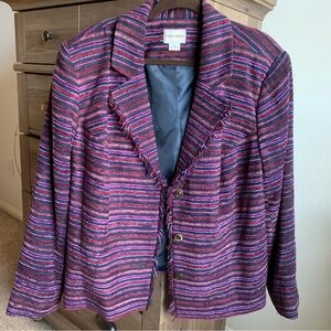 Napa Valley Vintage Women’s Tapestry Jacket Blazer Purple Striped Fringe 2XL
